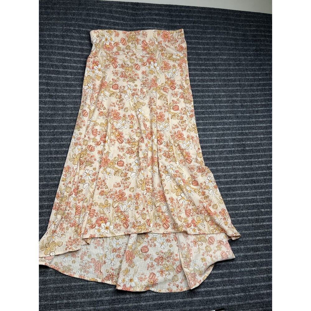 Vtg Cato Long Asymmetric Floral Skirt Sz M Elastic Waist Flowy Feminine Peach